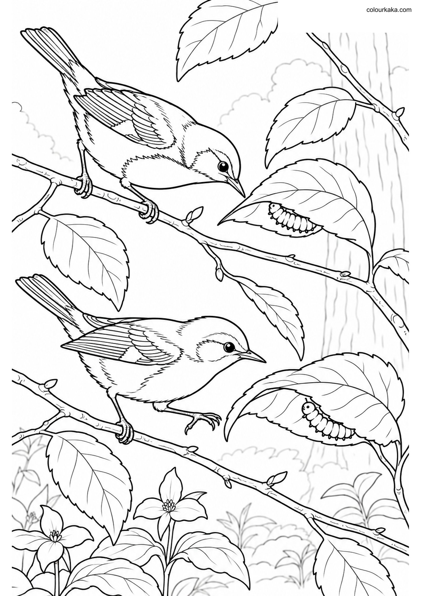 Blue Warbler Pair Colouring Page colouring page preview