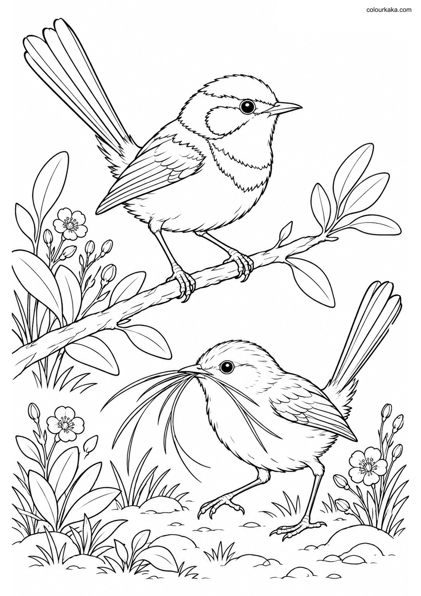 Fairywren Pair Colouring Page colouring page preview