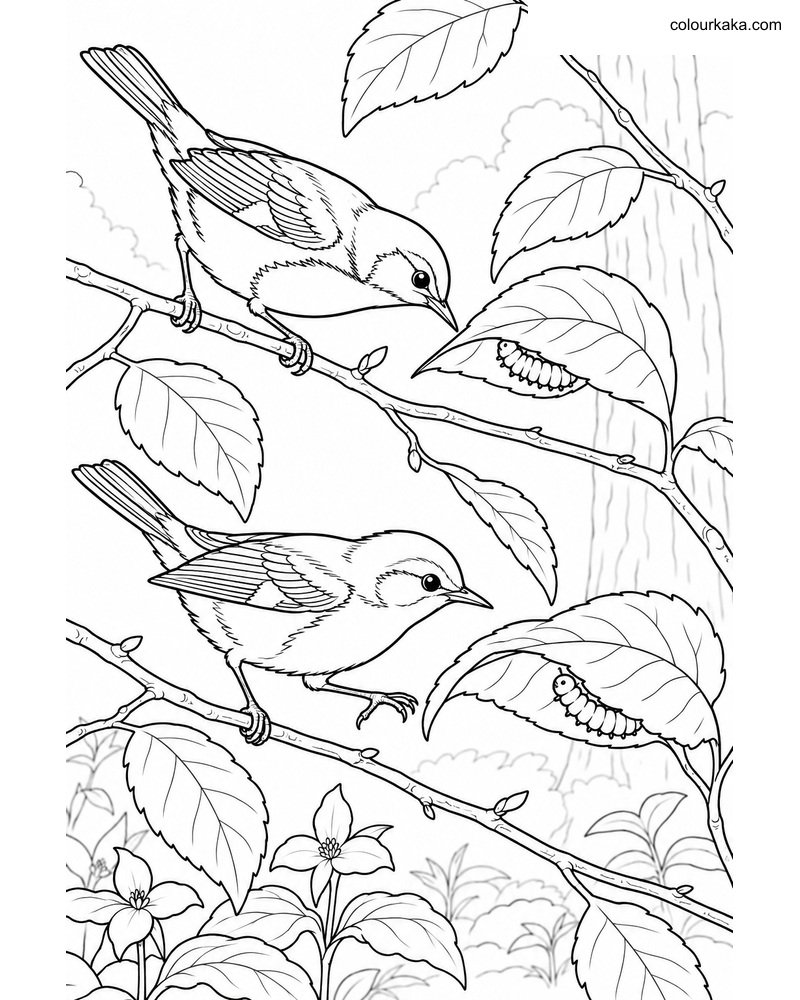 Blue Warbler Pair Colouring Page thumbnail