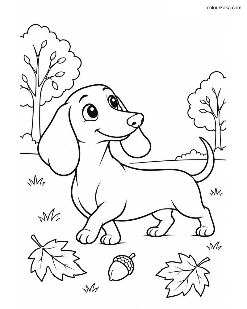 Dachshund Kids Colouring Page thumbnail
