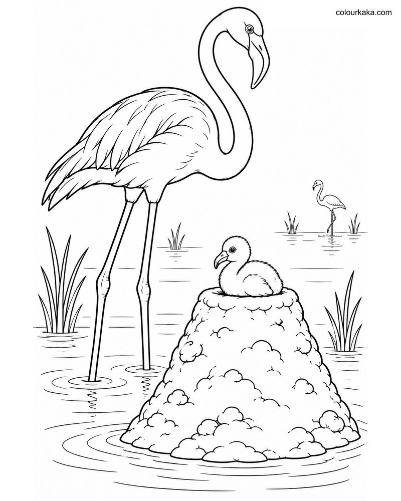 Flamingo Mud Nest Colouring Page thumbnail