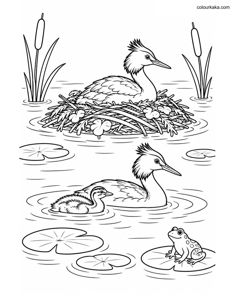 Grebe Floating Nest Colouring thumbnail