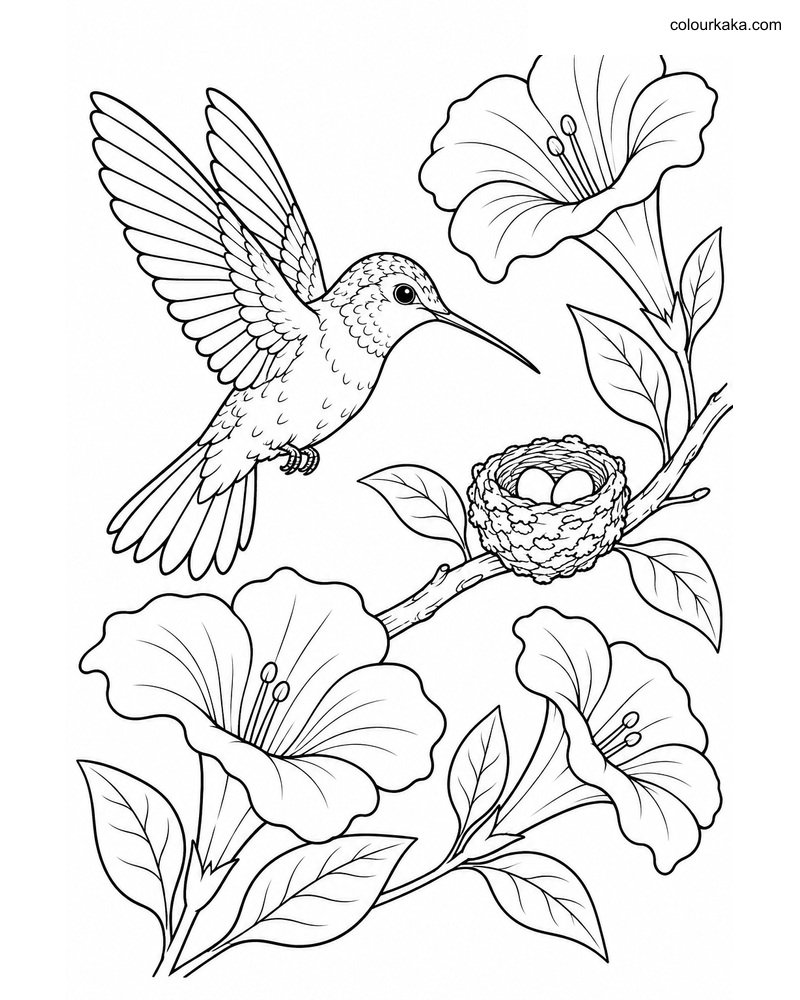 Hummingbird Nest Colouring Page thumbnail