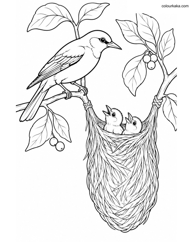 Oriole Pouch Nest Colouring Page thumbnail