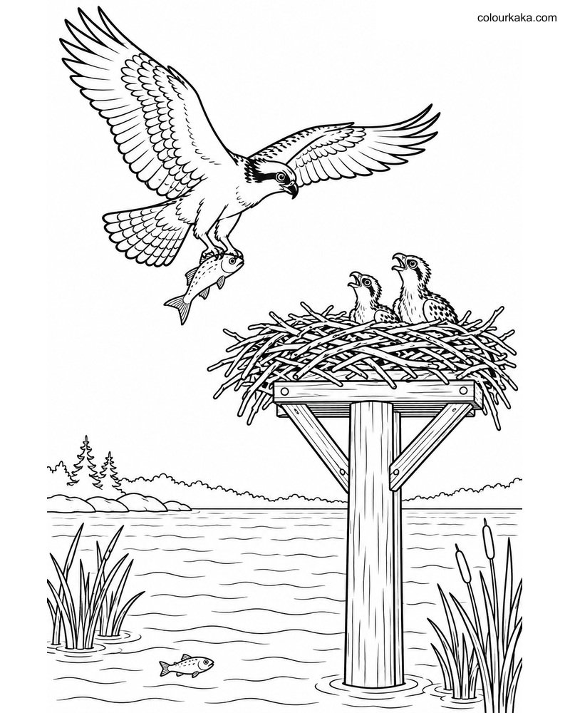 Osprey Lake Nest Colouring Page thumbnail