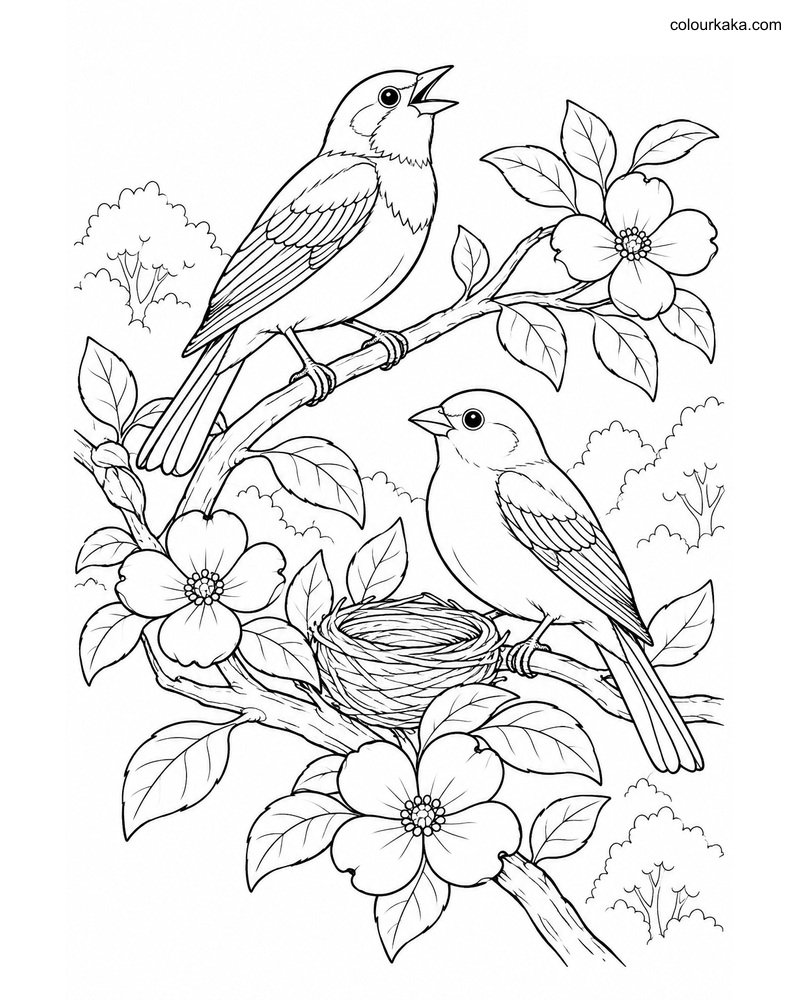 Painted Bunting Pair Colouring thumbnail
