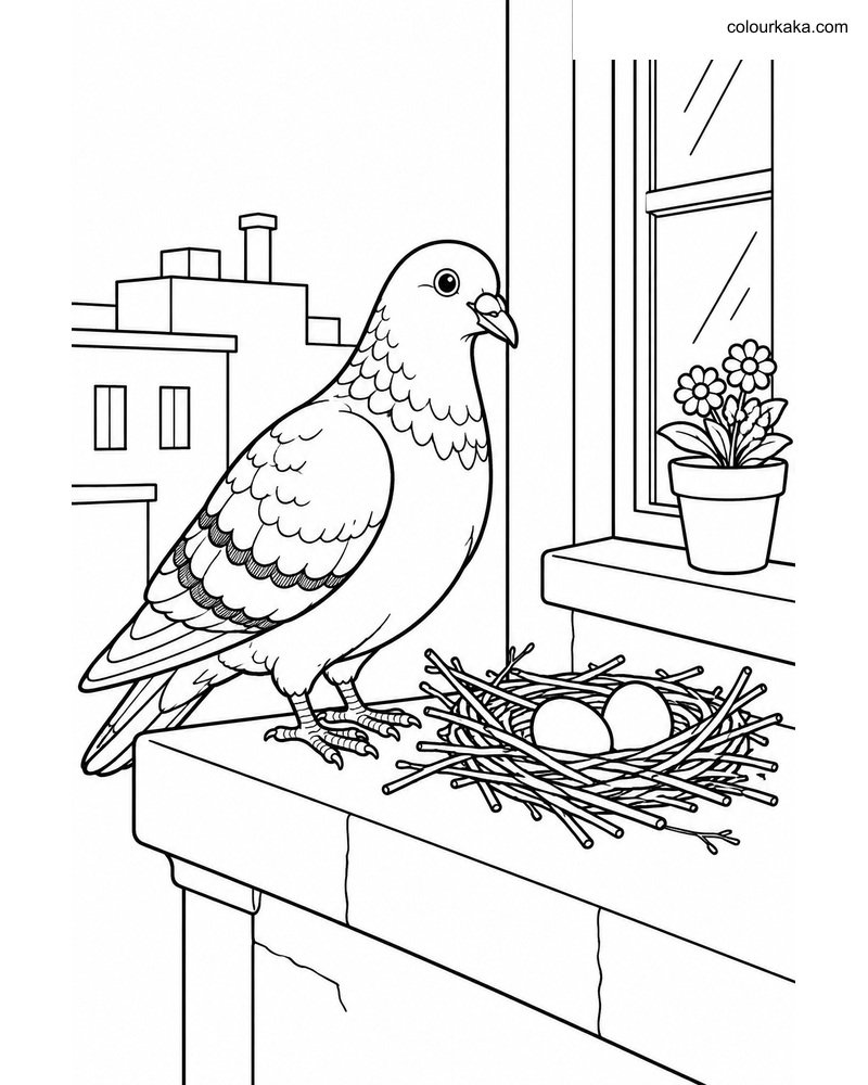 Pigeon Twig Nest Colouring Page thumbnail