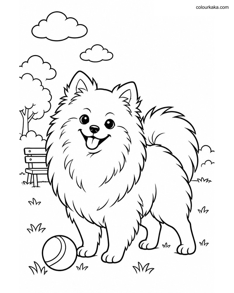 Pomeranian Kids Colouring Page thumbnail
