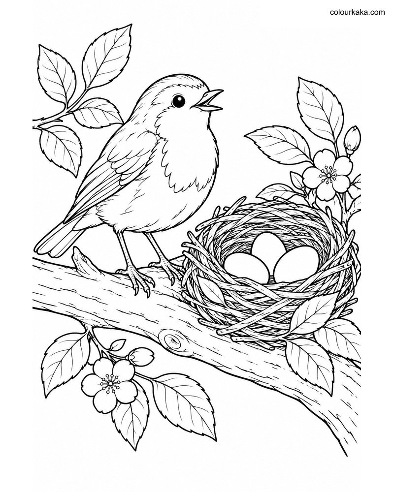 Robin Cup Nest Colouring Page thumbnail