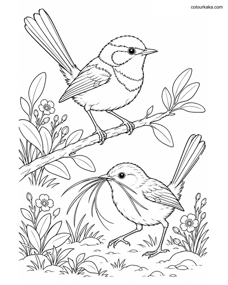 Fairywren Pair Colouring Page thumbnail