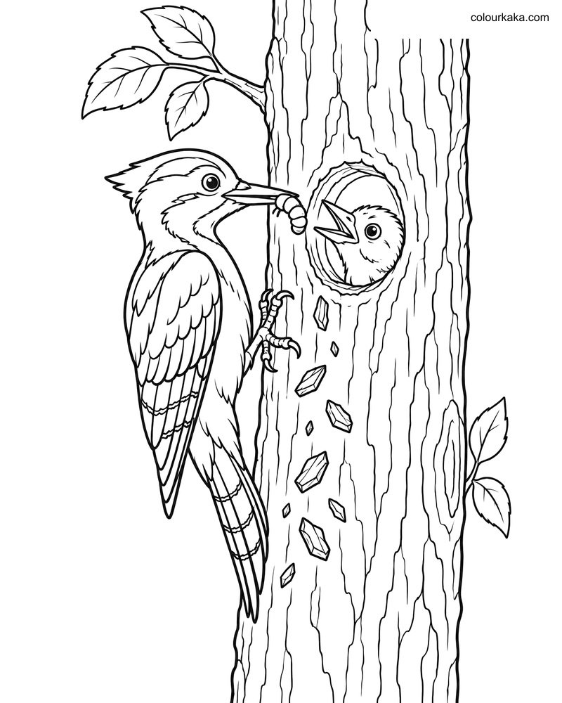 Woodpecker Tree Hole Colouring thumbnail