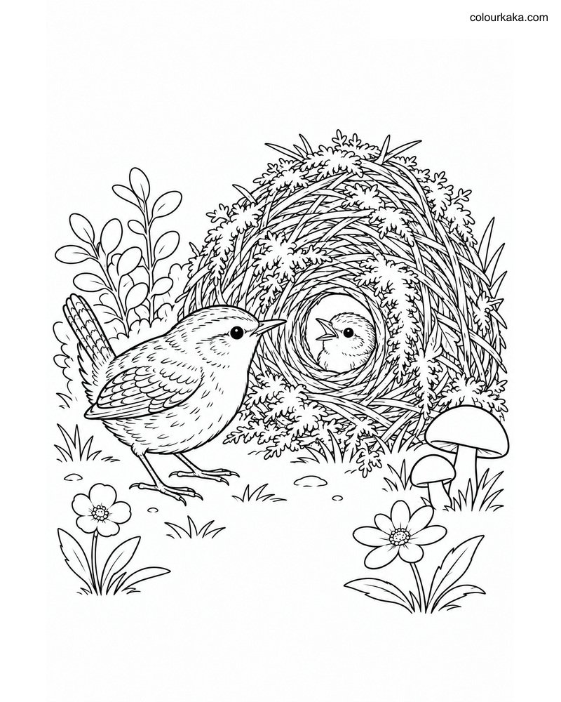 Wren Dome Nest Colouring Page thumbnail
